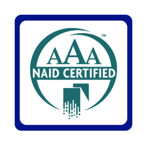 NAID Certified logo: Teal circle with