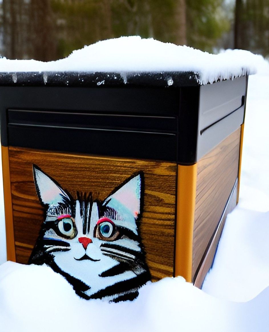A wooden box with a picture of a cat on it