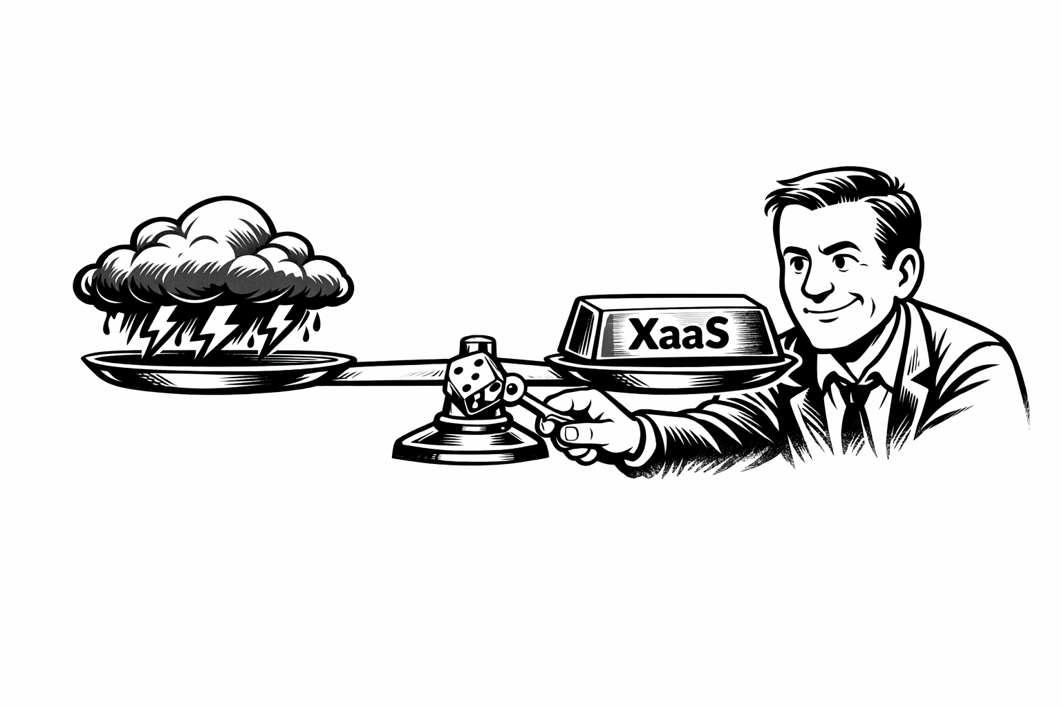 Cartoon showing a man overcoming hurdles to implement a XaaS business model