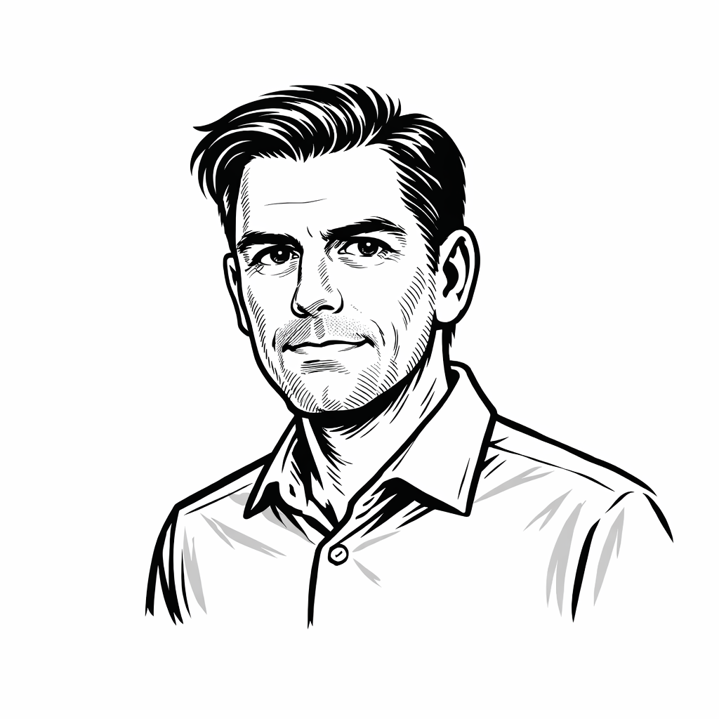 Black-and-white sketch of the founder of Fingeneers, Micha Chaffart