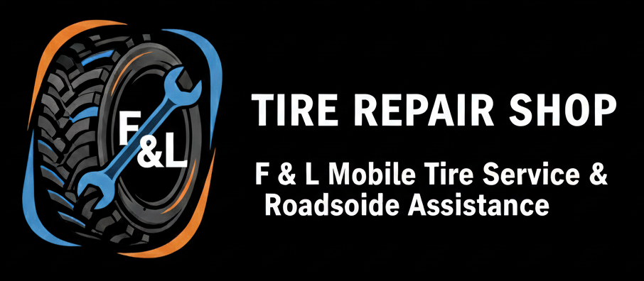 Logo with tire, wrench, and text