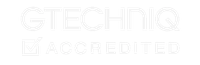Light gray GTECHNIQ ACCREDITED logo with a checkmark icon on a white background