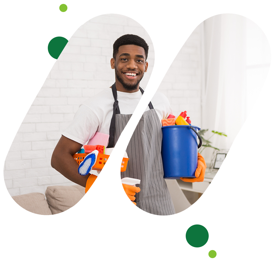 Man Holding Cleaning Materials Man Holding Cleaning Materials
