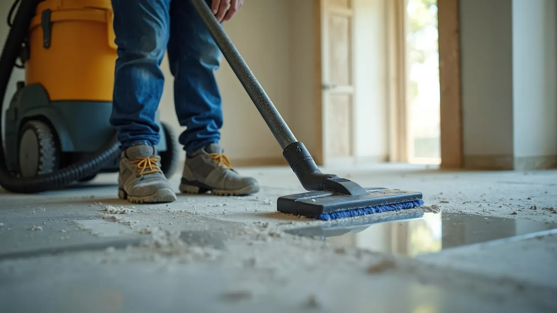 janitor cleaning construction debris
