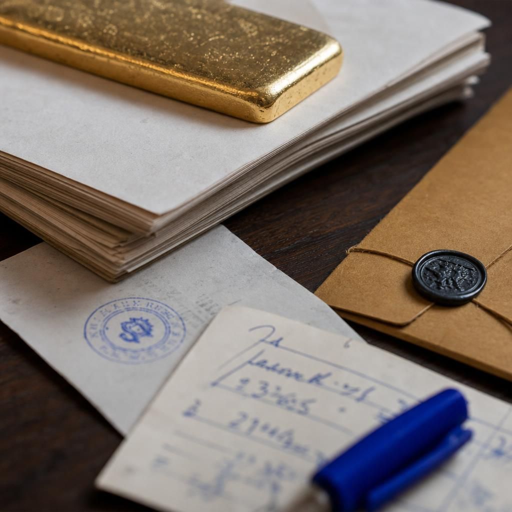 Bullion receipts and payment confirmation slip on counter