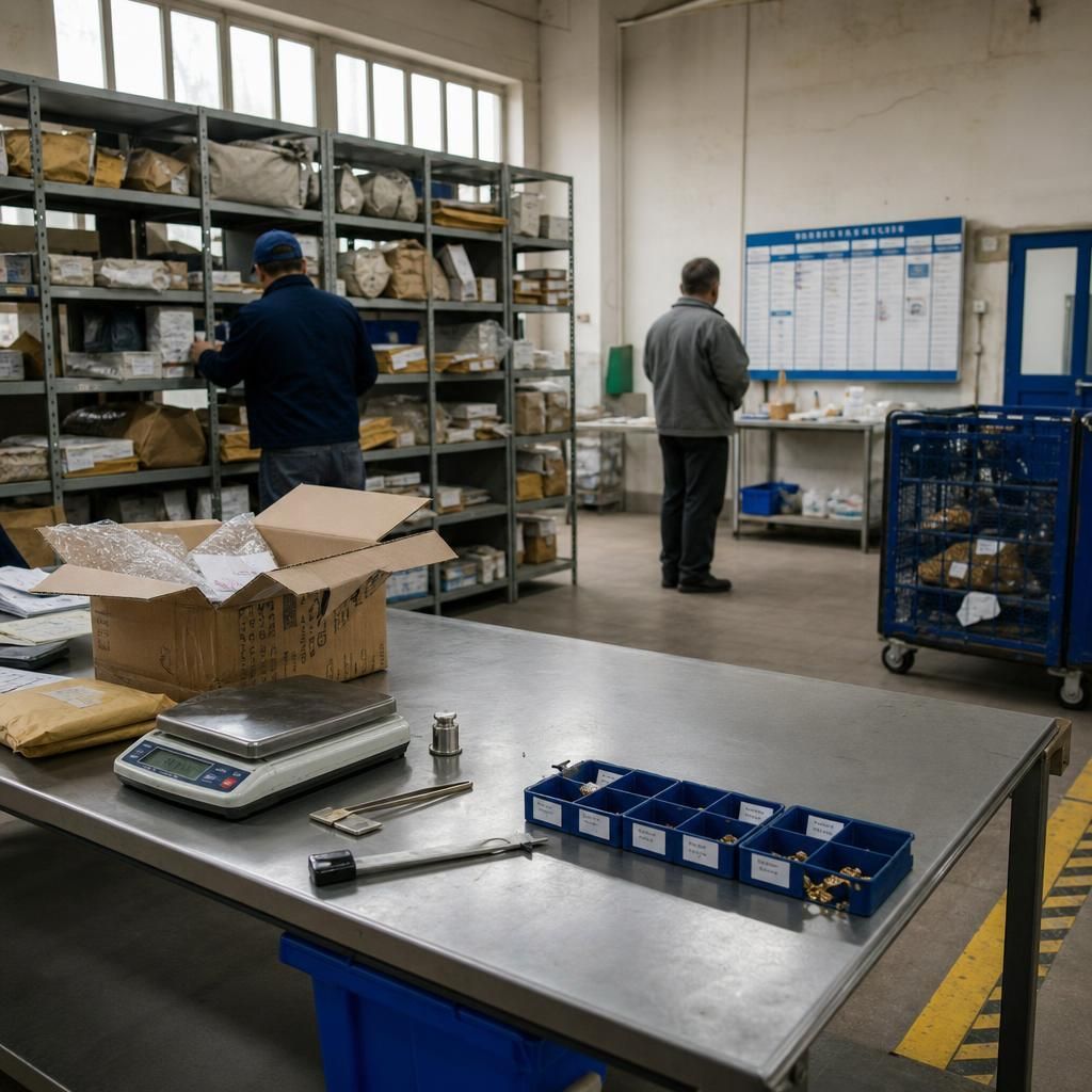 Postal gold parcel being logged in an assay workshop