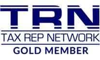 TRN Tax Rep Network Gold Member logo in blue and gold text