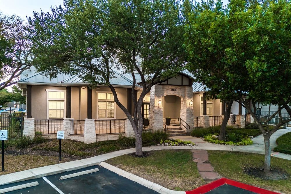 Leasing office exterior at Marquis Bandera in San Antonio, TX.
