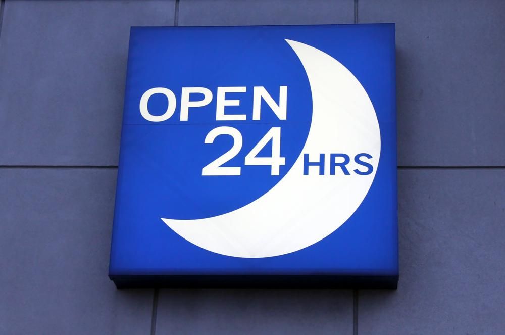 A Blue Sign that Says Open 24 Hrs on It — Signmax Bundaberg In Kensington, QLD