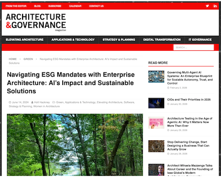 Architecture & Governance: Navigating ESG Mandates with Enterprise Architecture: AI's Impact and Sustainability Solutions