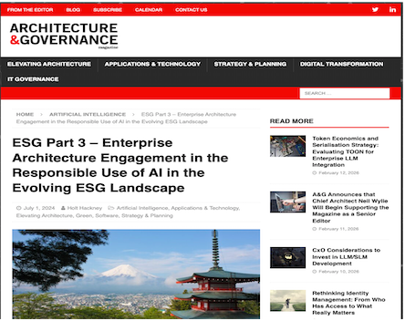 Architecture & Governance - Ent Arch Engagement in the Responsible Use of AI in Evolving ESG Landscapes