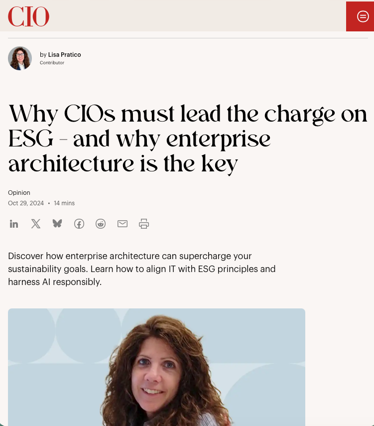 CIO.com - Lisa Pratico - Why CIOs must lead the charge on ESG - and why enterprise architecture is the key