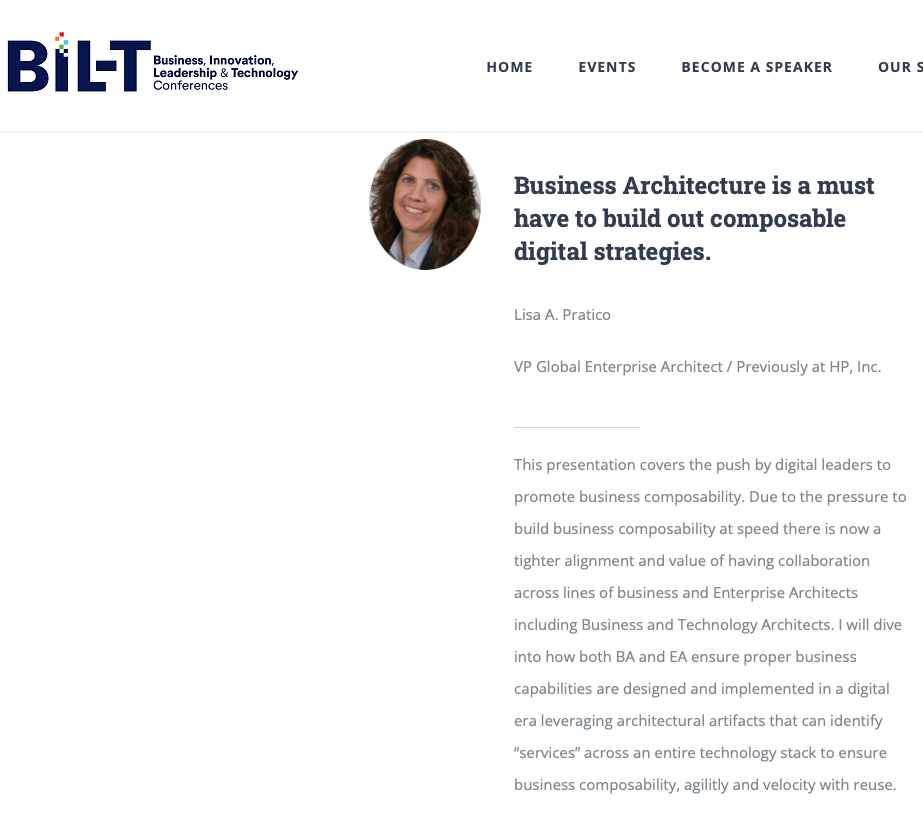 BIL-T Conference - Lisa A Pratico - Business Architecture is a must have to build out composable digital strategies