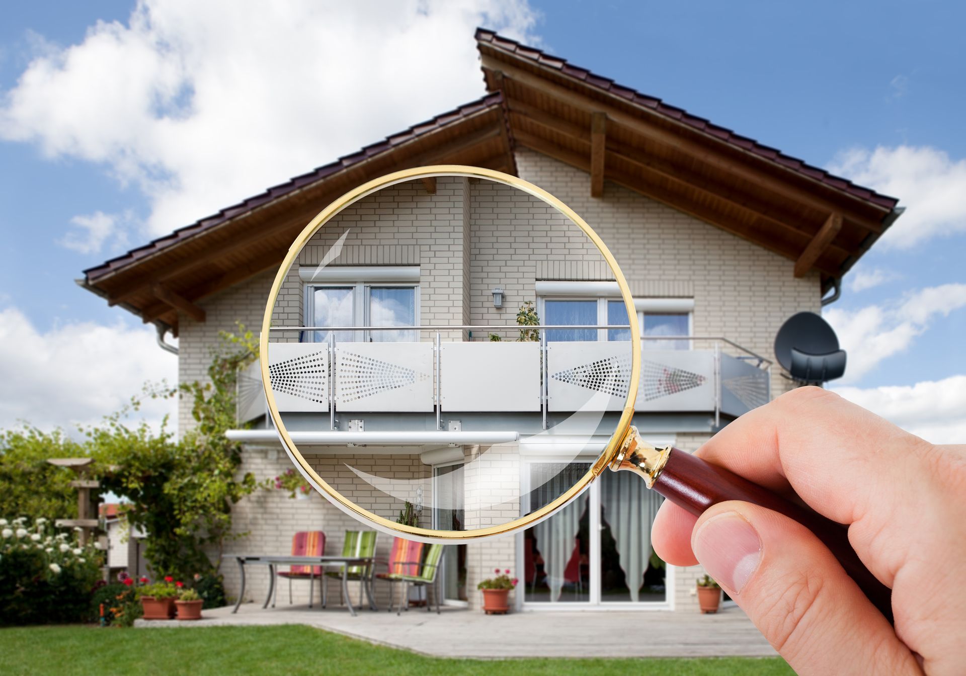 Magnifying glass facing a house