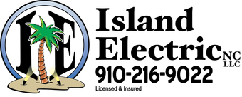 Island Electric logo with palm tree, large text, and phone number 910-216-9022