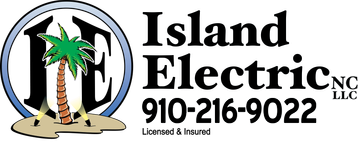 Island Electric logo with palm tree, large text, and phone number 910-216-9022