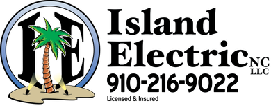 Island Electric logo with palm tree, large text, and phone number 910-216-9022