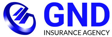Logotipo azul de la Agencia de Seguros GND. El logotipo tiene letras y elementos de dise&ntilde;o azules.