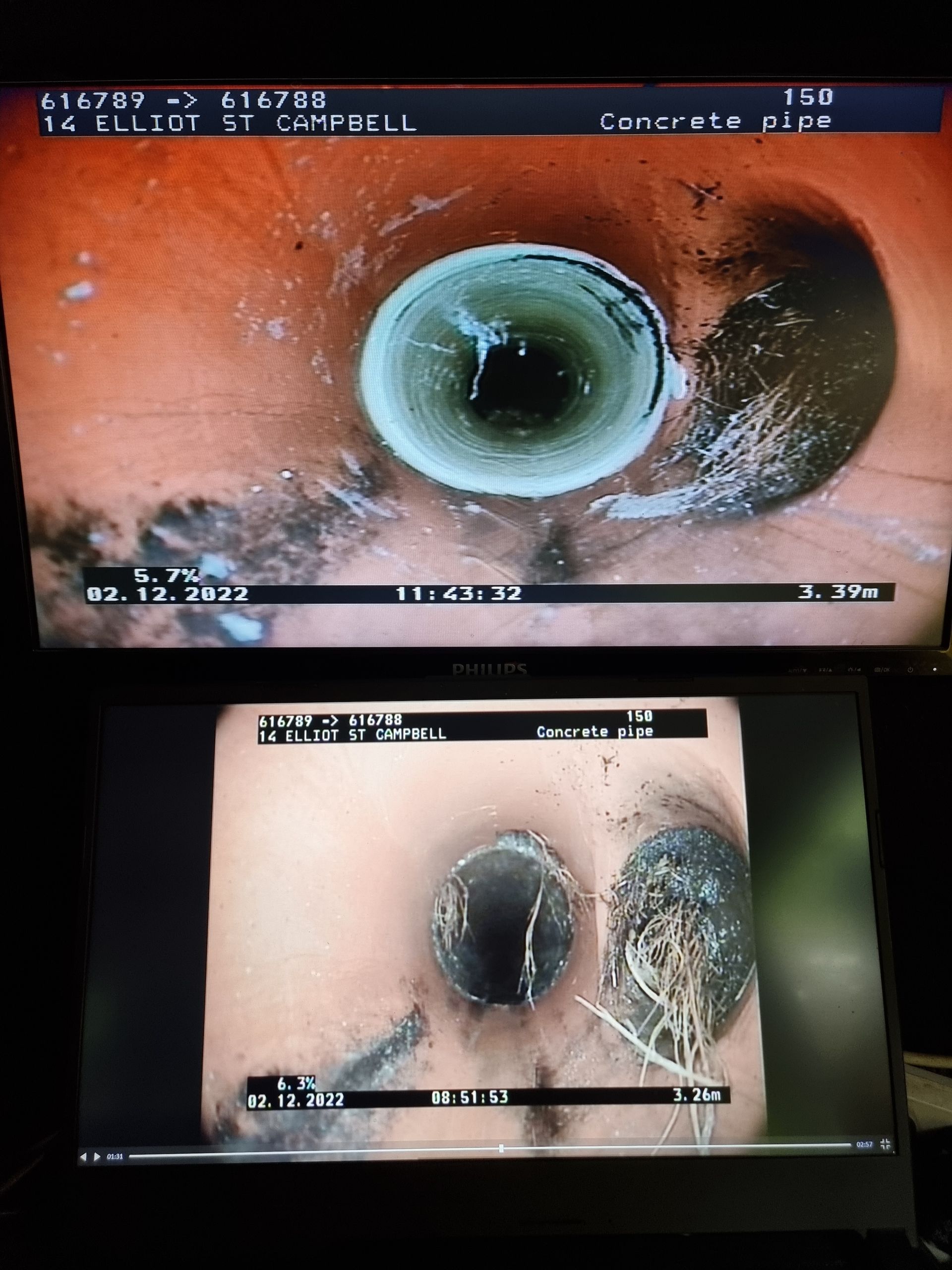 Two views of a pipe interior. A round opening is visible, surrounded by rust-coloured walls — Pro Pipe Solutions in Queanbeyan, NSW