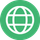White globe icon on green background.