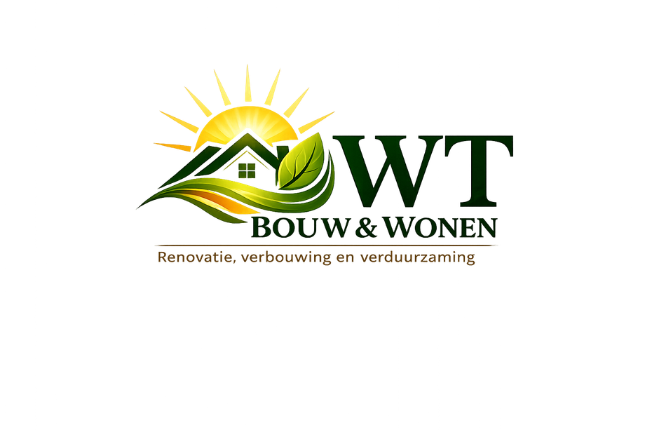 WT Bouw & Wonen logo with green house, yellow sun, and tagline “Renovatie, verbouwing en verduurzaming”