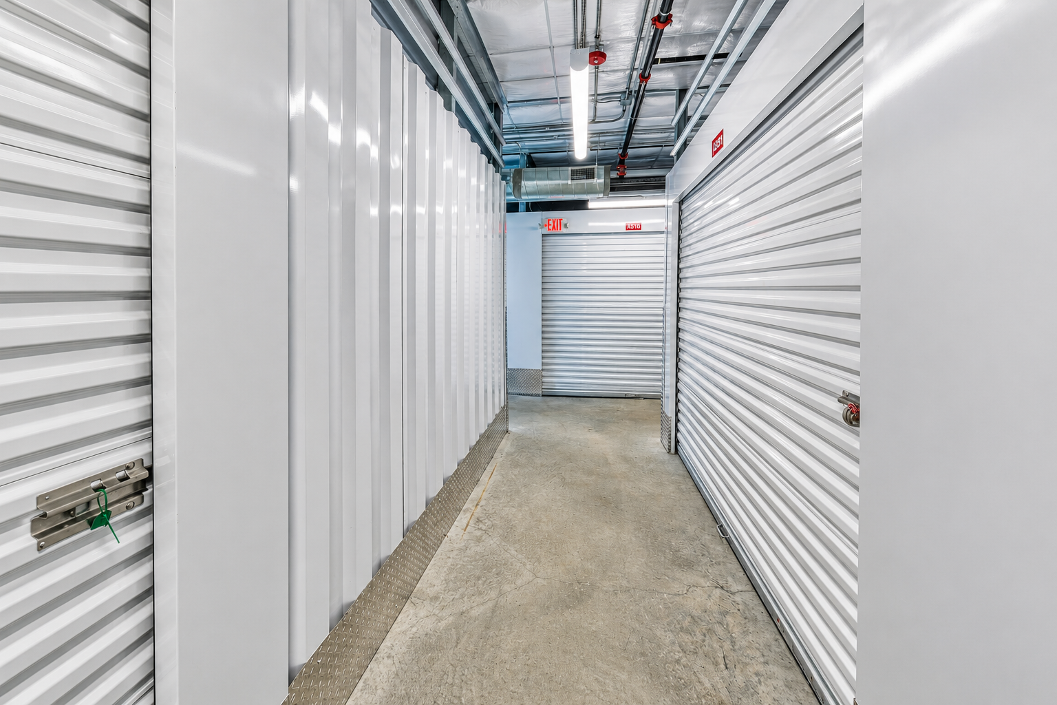 hallway of indoor storage units at store it up