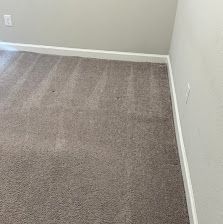 Empty carpeted room corner with gray walls, white baseboards, and a wall outlet