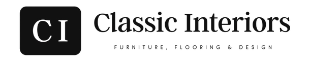 A logo for classic interiors furniture flooring and design