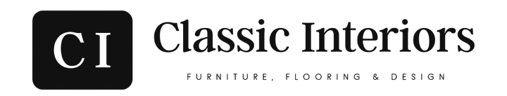 A logo for classic interiors furniture flooring and design
