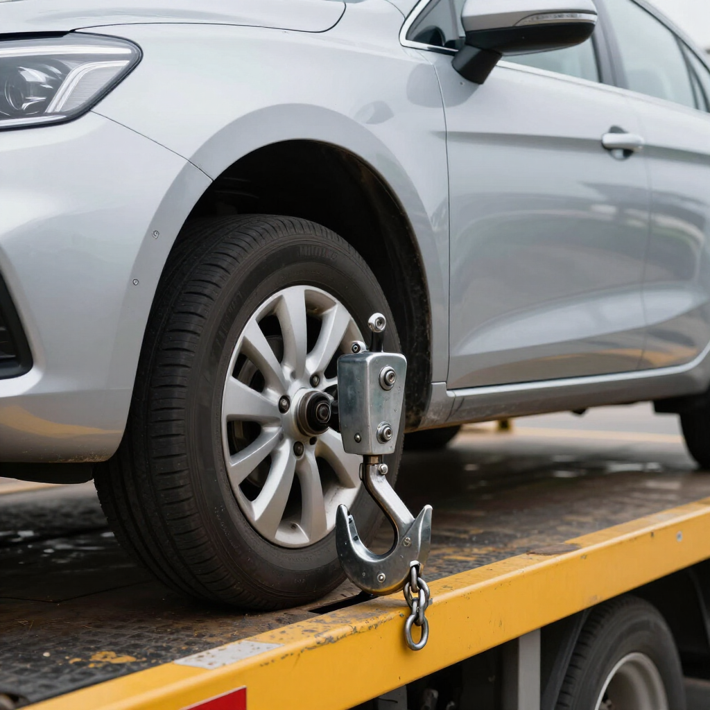 Servicio de grúa enganchando un automóvil para traslado