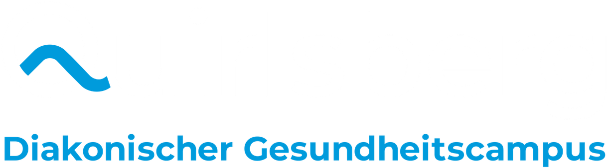 Blaues Logo mit der Aufschrift „Diakonischer Gesundheitscampus“ und einer stilisierten Welle darüber