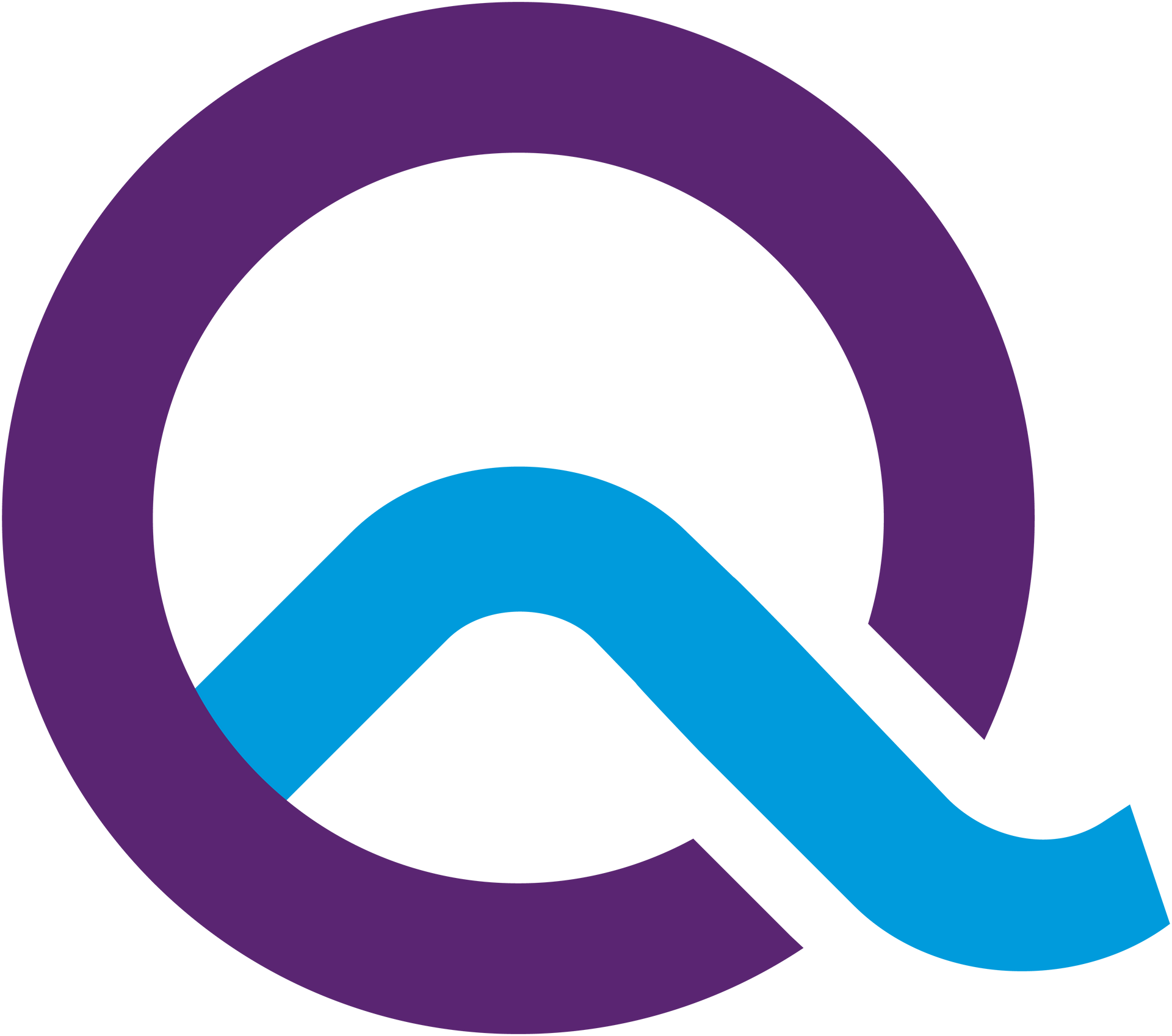 Stilisiertes Q-Logo in Lila und Blau auf weißem Hintergrund