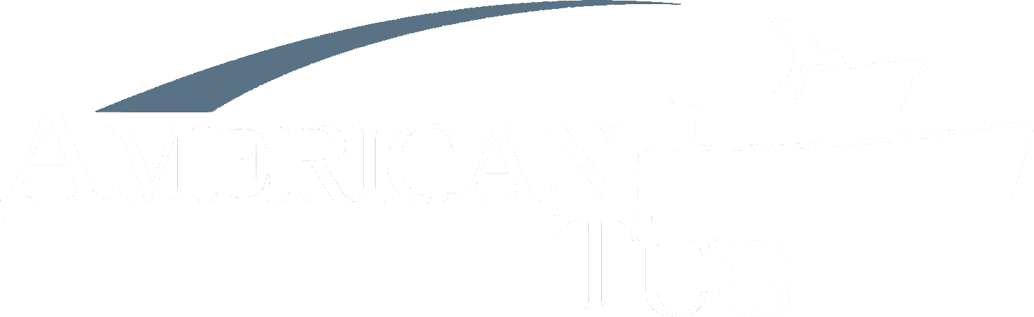 American Tug A logo for american tug with a boat on it
