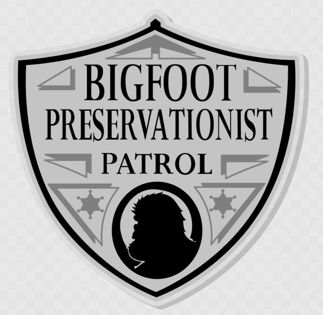 Black and white shield logo reading “Bigfoot Preservationist Patrol” with a silhouetted Bigfoot head.