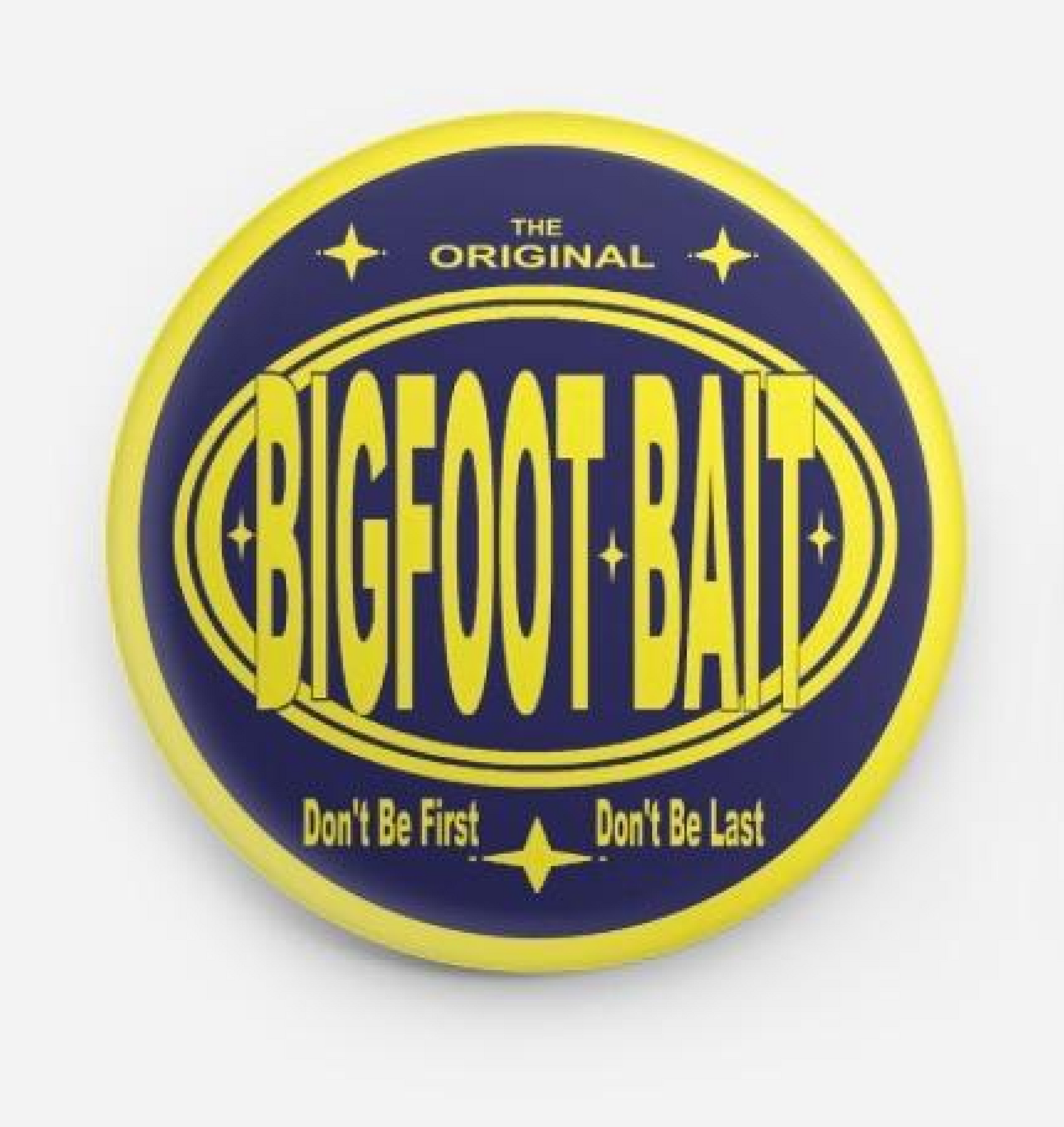 Yellow and blue Bigfoot Ball logo with slogan “Don’t Be First, Don’t Be Last”
