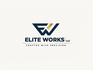 Elite Works LLC logo with navy and gold geometric emblem and tagline &ldquo;Crafted with Precision&rdquo;