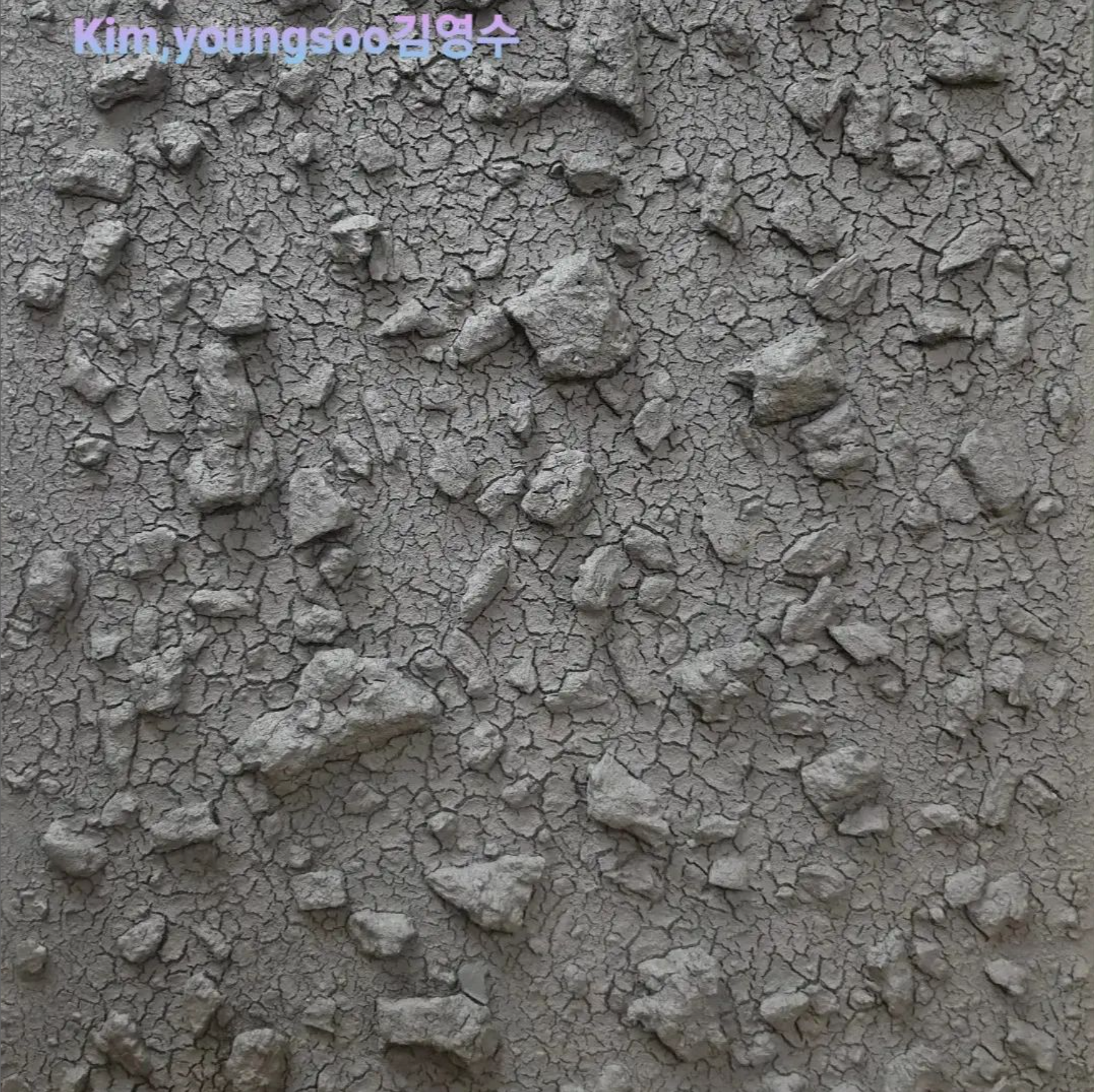 A close up of a rocky surface with artist name kim youngsoo stella written on the bottom