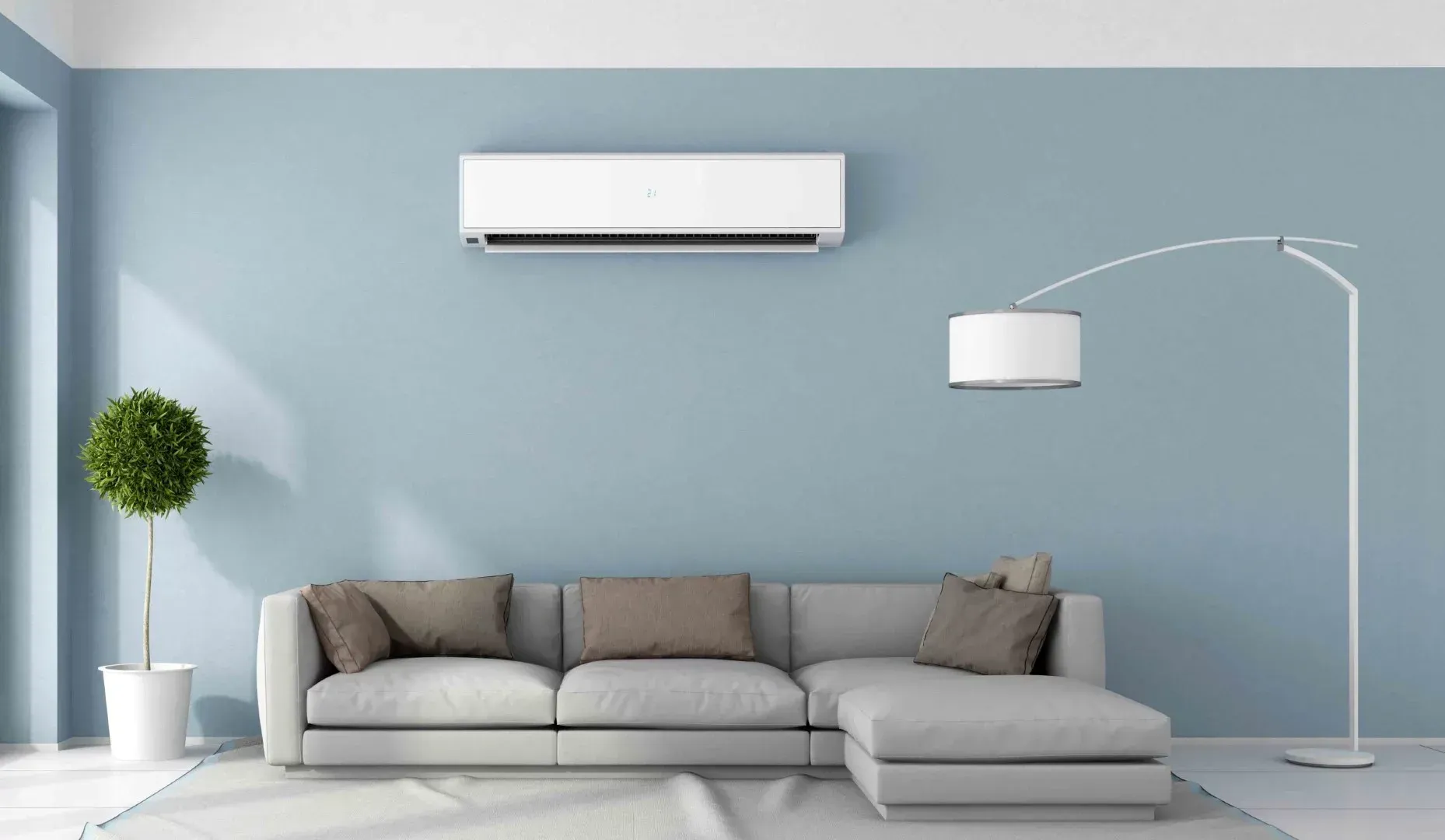 Interior of house showing mini split system on wall
