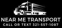 A black and white logo for near me transport with a truck on it.