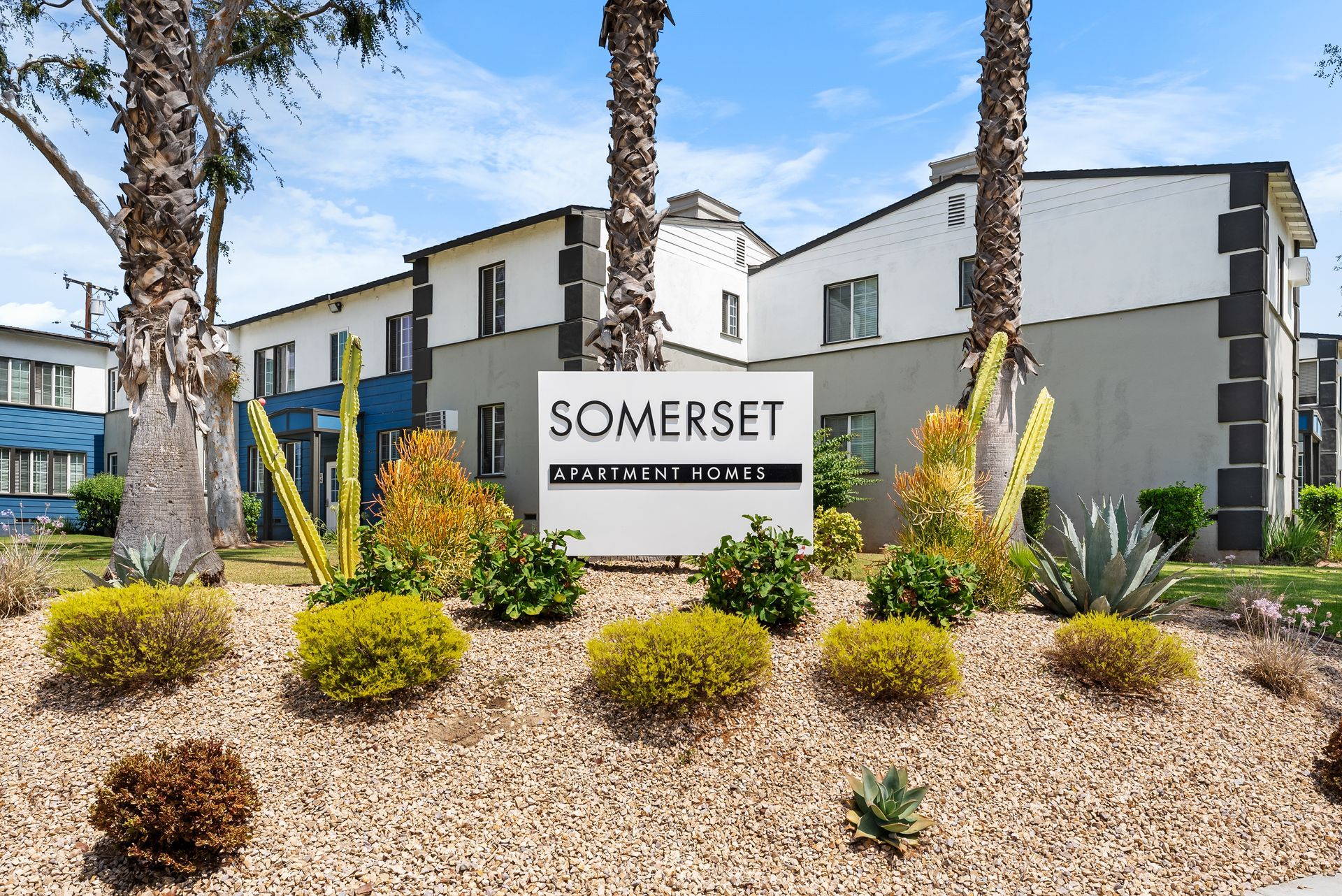 Building exterior and monument sign