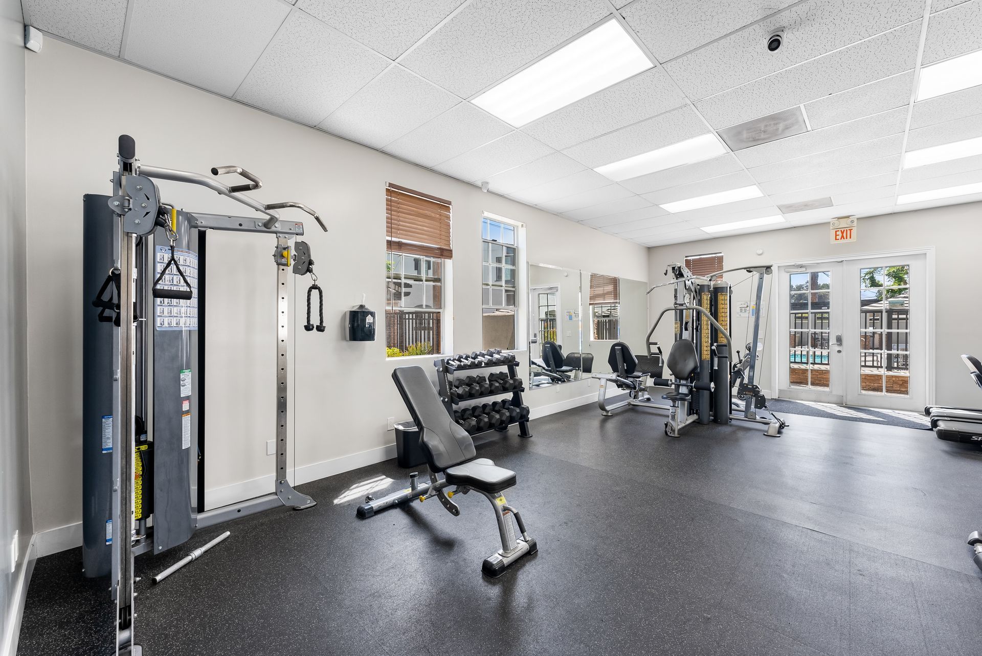 Gym interior with fitness equipment