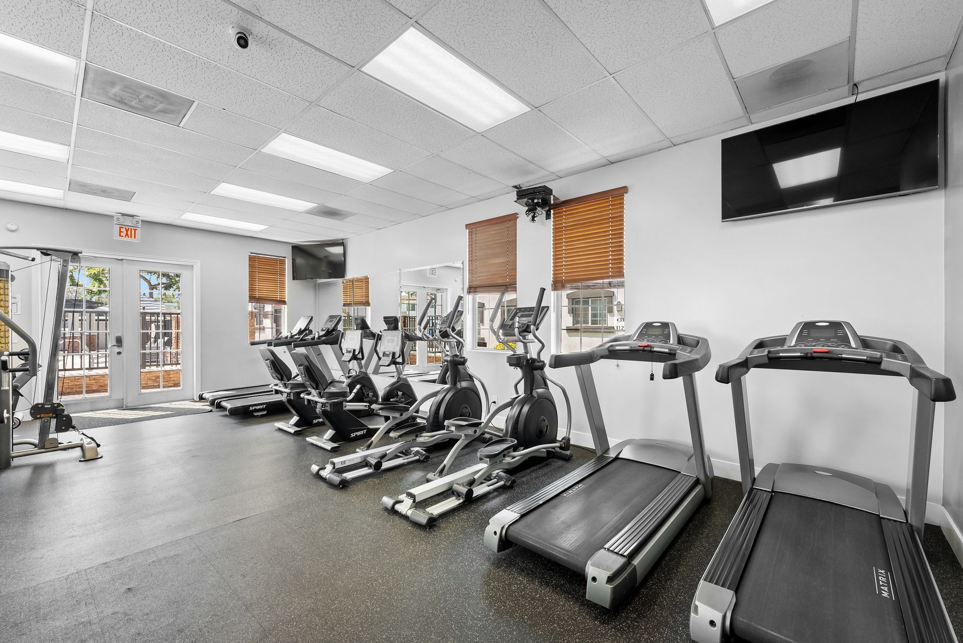 Gym interior with fitness equipment