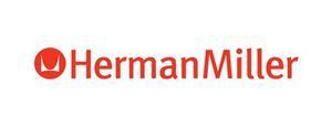 The herman miller logo is red and white on a white background.