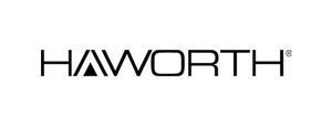 A black and white logo for haworth on a white background.