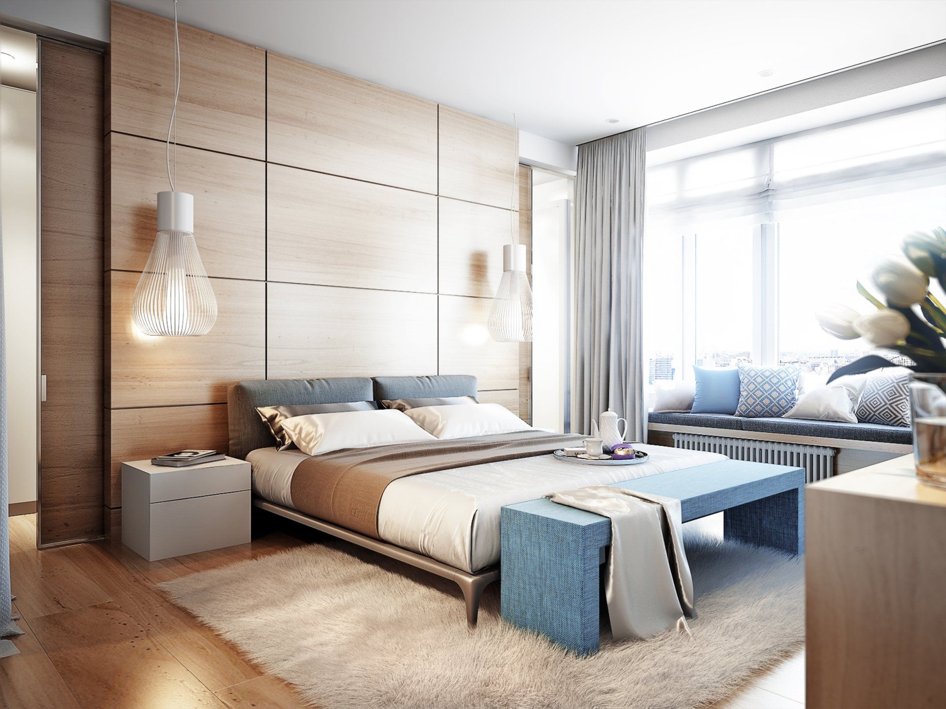 Image of a cosy bedroom in Perth with a soothing colour palette and comfortable furnishings. This interior design in Perth showcases a blend of modern and traditional elements for a timeless look.