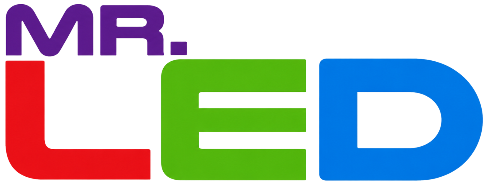 MR. LED logo with colorful text and the slogan “Go Green .. Save Green” for lights and fixtures