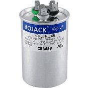Silver BOJACK capacitor with blue label and metal terminals on top
