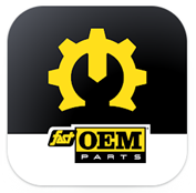 F&S OEM Parts logo with yellow gear and wrench on black and white background