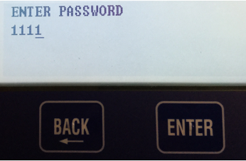 Password entry screen with “1111” typed and Back and Enter buttons below.