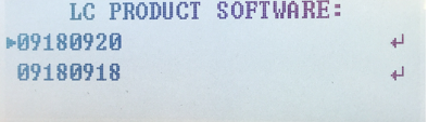 Blurry white screen with blue text reading “LC PRODUCT SOFTWARE” and two numbers below.